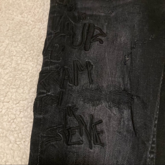 - ZARA black distressed hi rise jeans with embroidered design - Picture 2 of 7